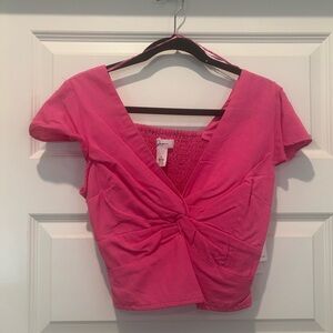Japna Pink Twist Front Linen Crop Top